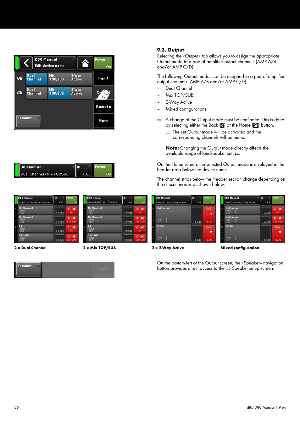 Output, Þ chapter 9.3. "output | d&b D80 User Manual | Page 36 / 84