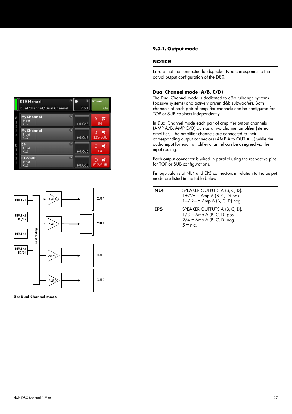 Output mode | d&b D80 User Manual | Page 37 / 84