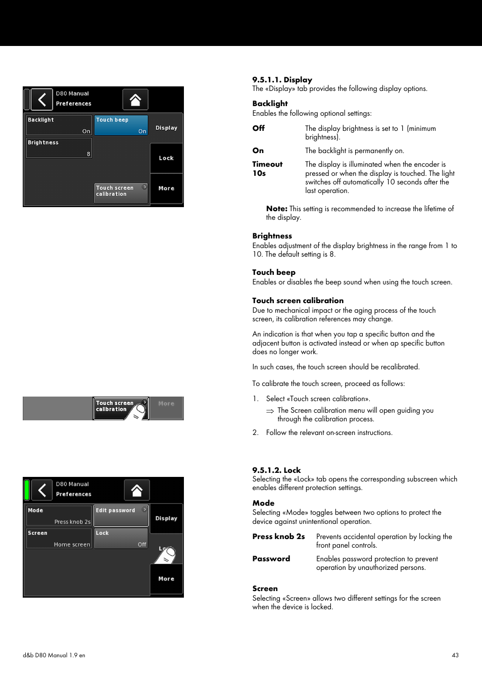 Display, Lock, Display 9.5.1.2. lock | d&b D80 User Manual | Page 43 / 84