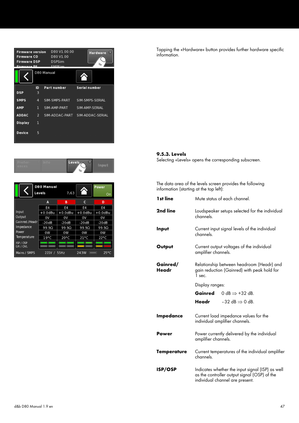 Levels | d&b D80 User Manual | Page 47 / 84