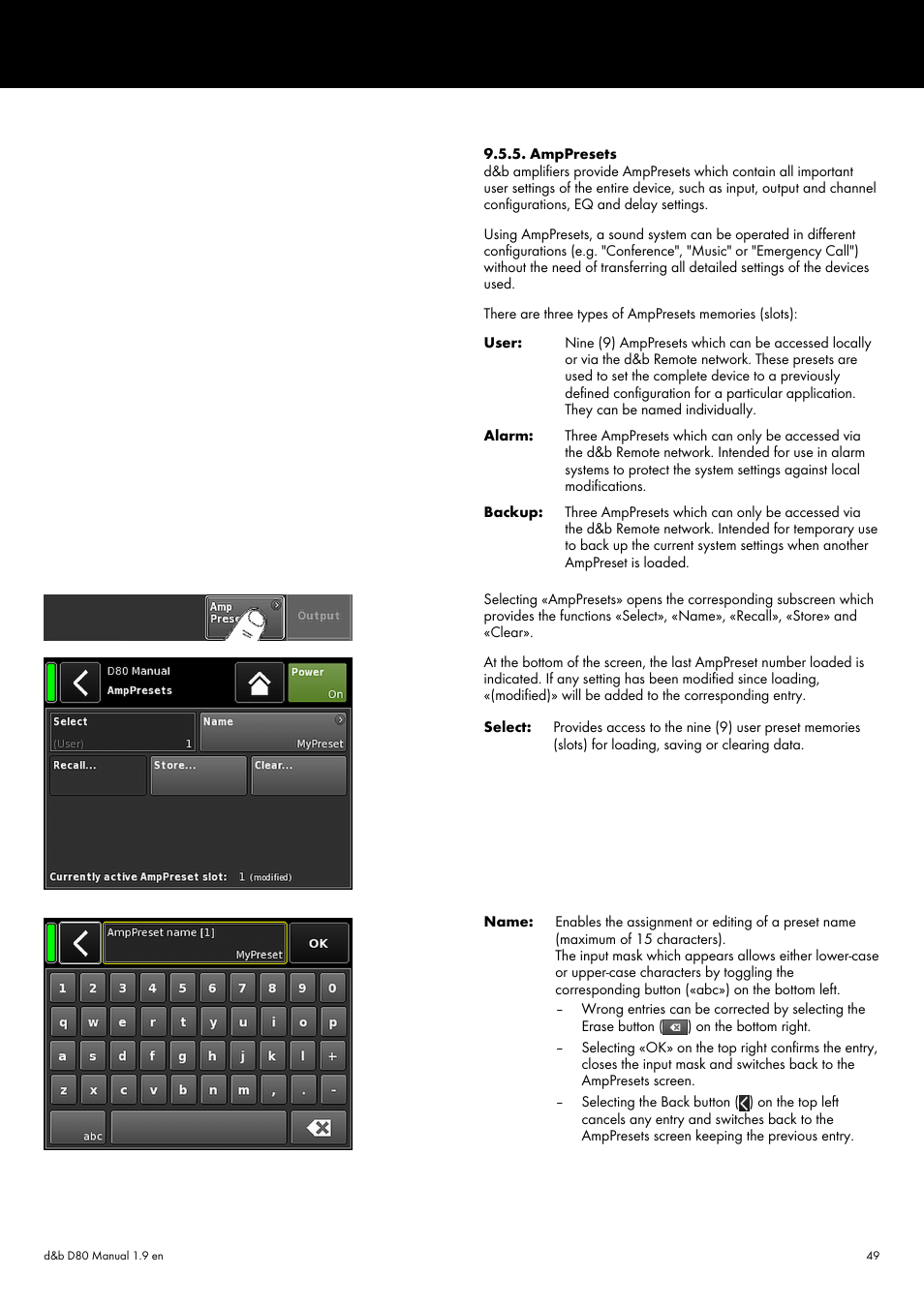 Amppresets | d&b D80 User Manual | Page 49 / 84
