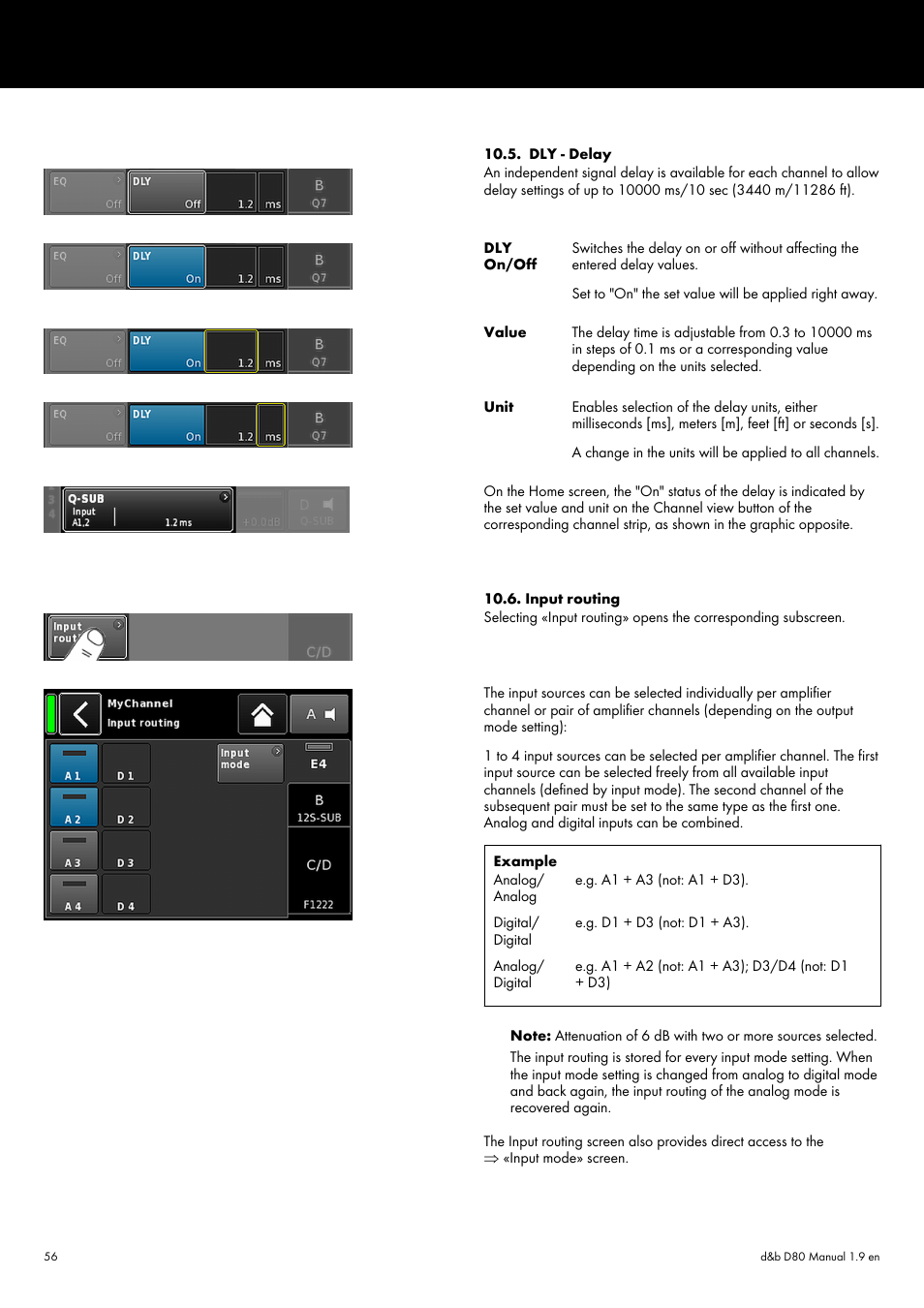 Dly - delay, Input routing, Dly - delay 10.6. input routing | Þ chapter 10.6 | d&b D80 User Manual | Page 56 / 84