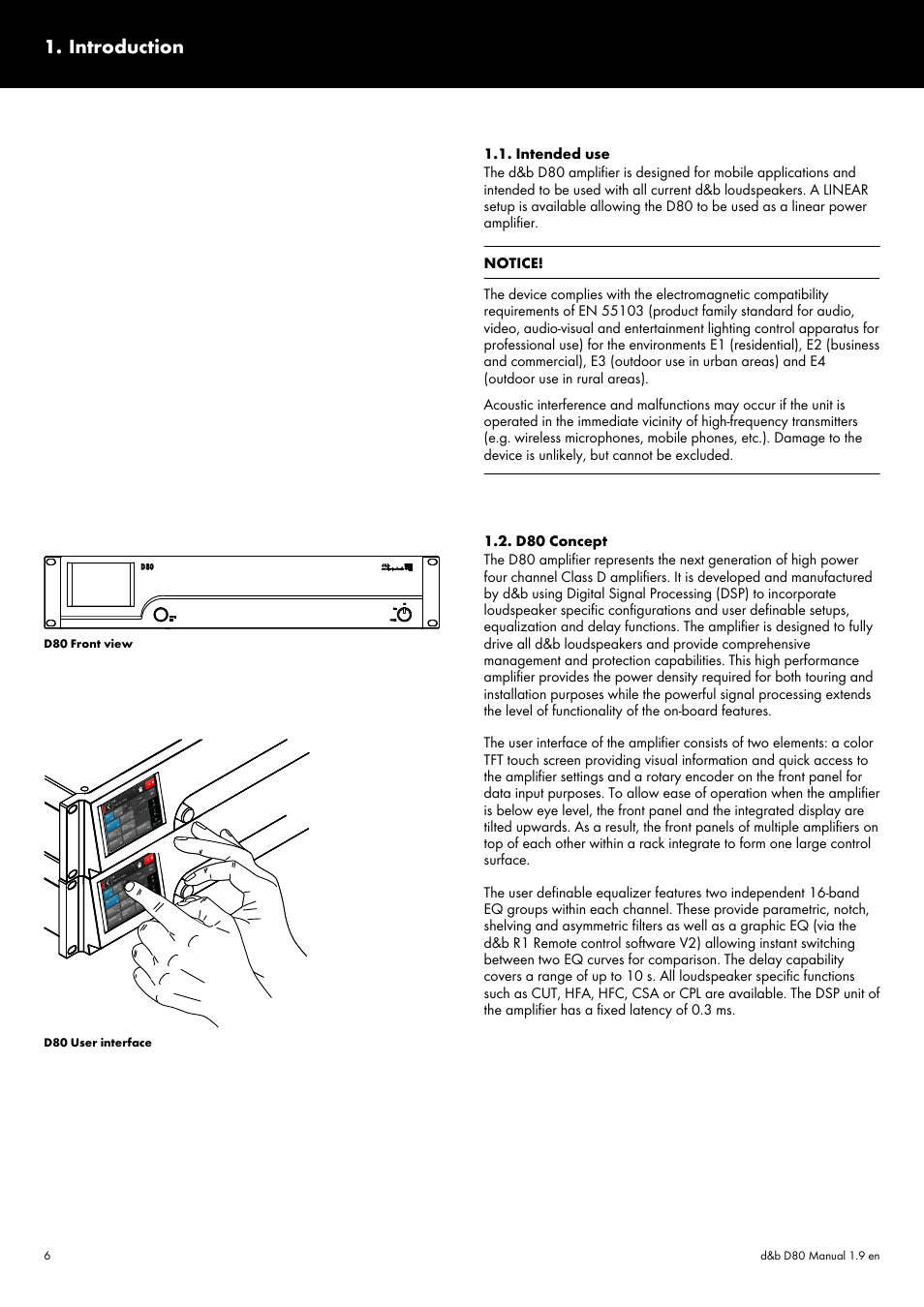 Introduction, Intended use, D80 concept | Intended use 1.2. d80 concept | d&b D80 User Manual | Page 6 / 84