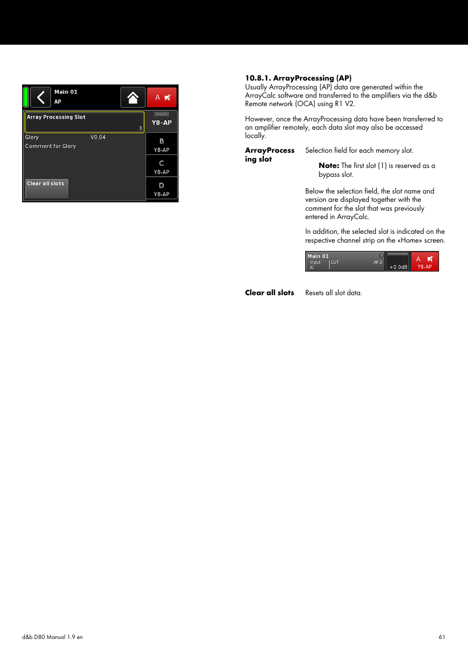 Arrayprocessing (ap), Þ chapter 10.8.1. "arrayprocessing (ap) | d&b D80 User Manual | Page 61 / 84