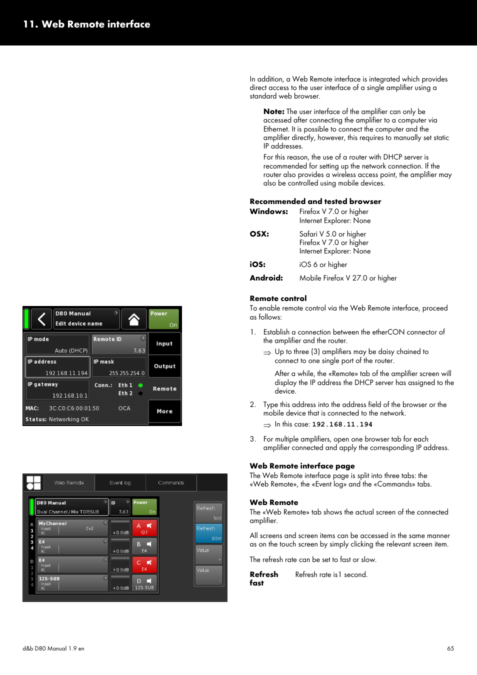 Web remote interface | d&b D80 User Manual | Page 65 / 84