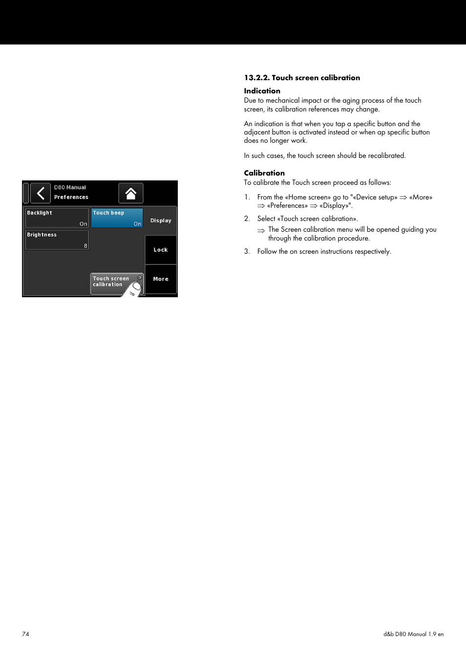 Touch screen calibration | d&b D80 User Manual | Page 74 / 84
