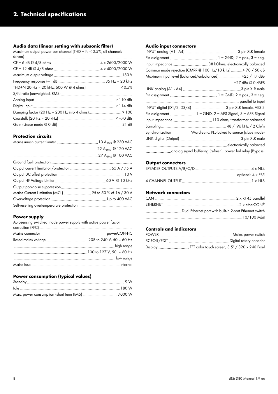 Technical specifications | d&b D80 User Manual | Page 8 / 84