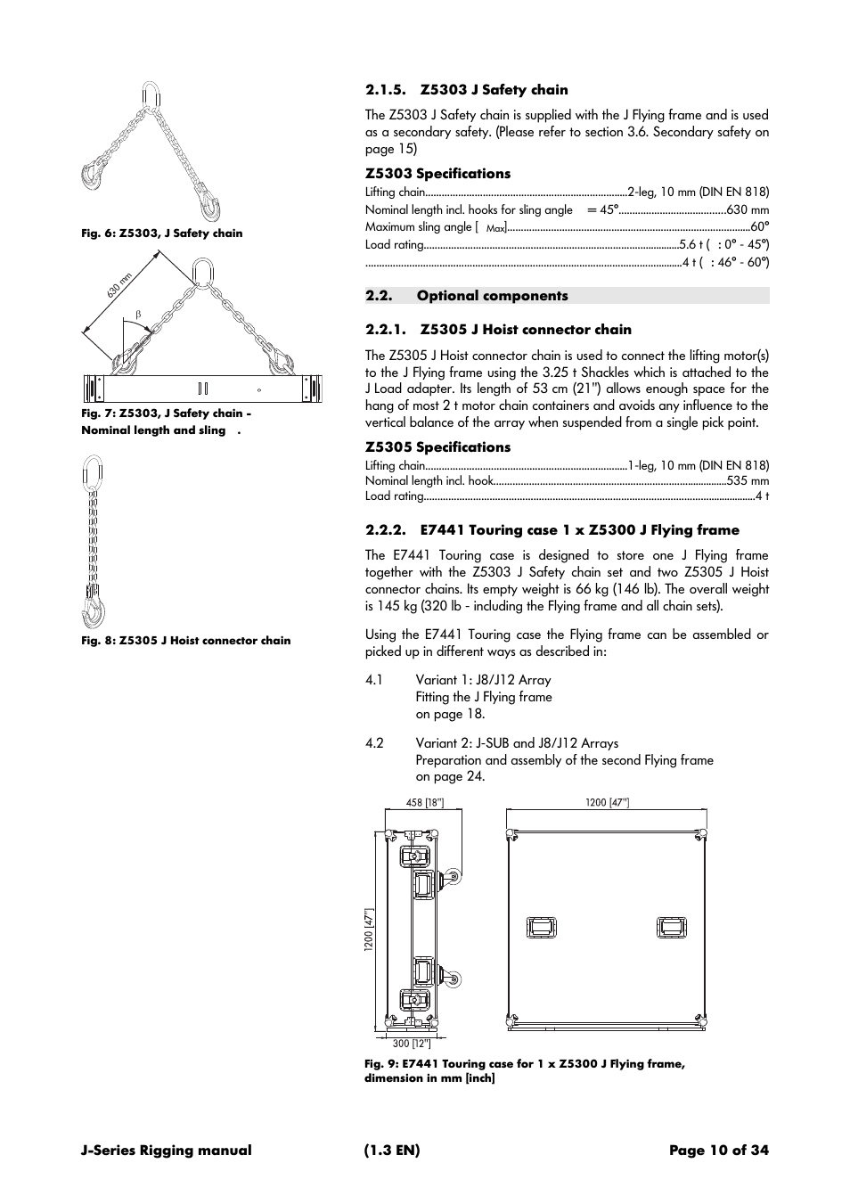 Z5303 j safety chain, Optional components, Z5305 j hoist connector chain | E7441 touring case 1 x z5300 j flying frame | d&b J-Series User Manual | Page 10 / 34