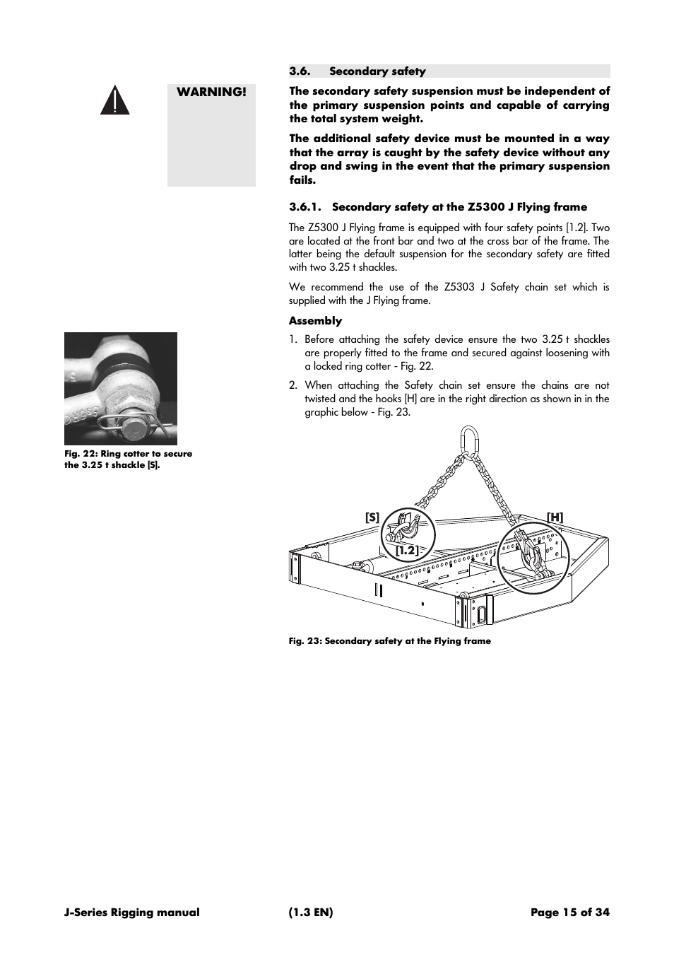 Secondary safety, Secondary safety at the z5300 j flying frame, 6 secondary safety | d&b J-Series User Manual | Page 15 / 34