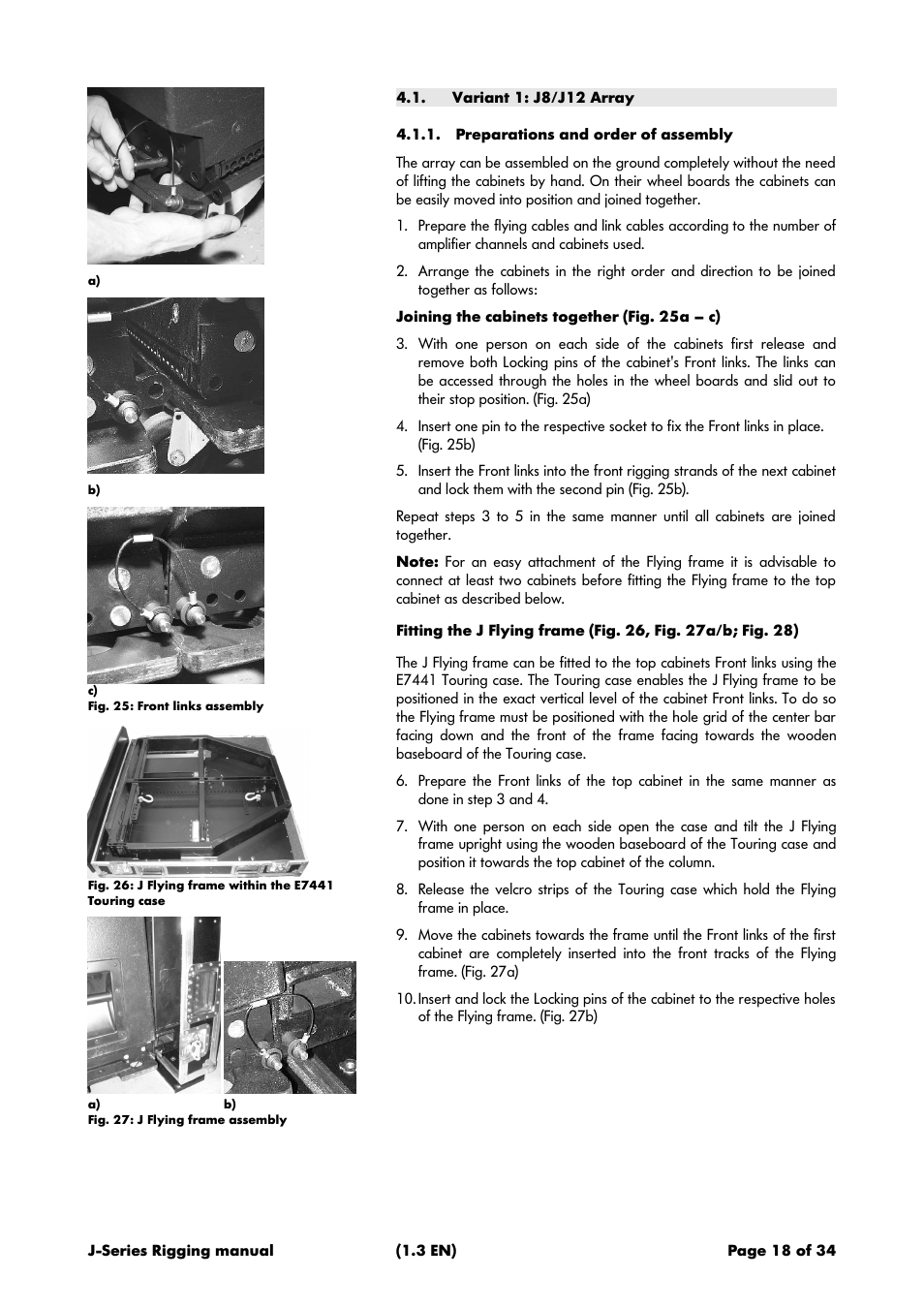 Variant 1: j8/j12 array, Preparations and order of assembly, Variant 1: j8/j12 array fitting the j flying frame | d&b J-Series User Manual | Page 18 / 34
