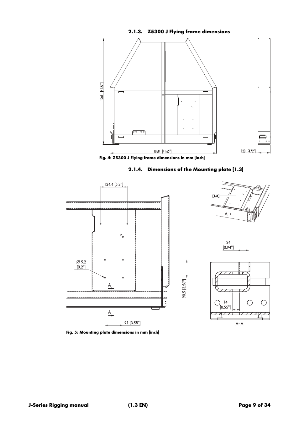 Z5300 j flying frame dimensions, Dimensions of the mounting plate [1.3 | d&b J-Series User Manual | Page 9 / 34