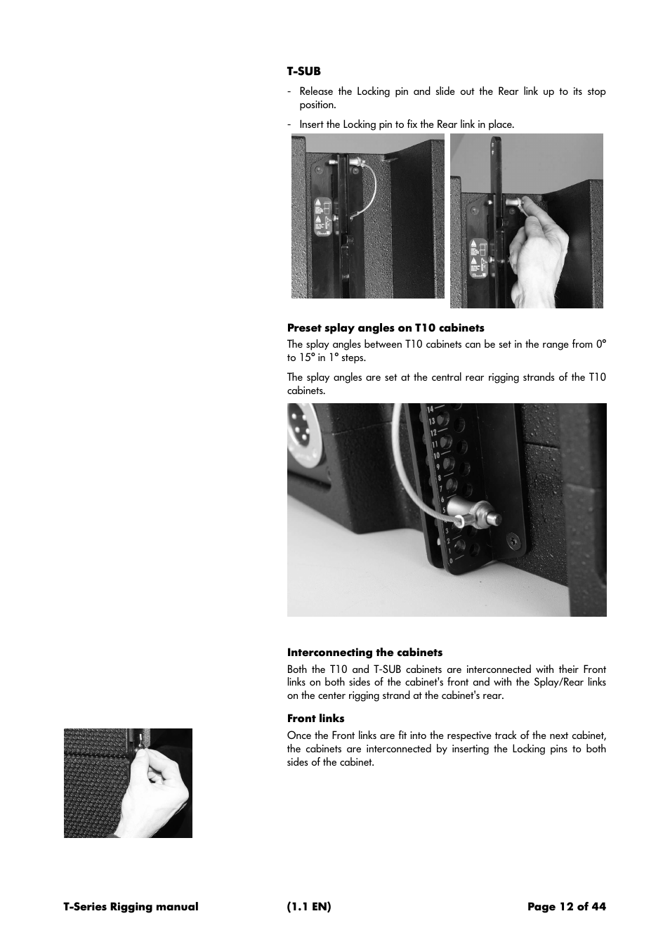 Preset splay angles on t10 cabinets, Interconnecting the cabinets, Front links | d&b T-Series User Manual | Page 12 / 44