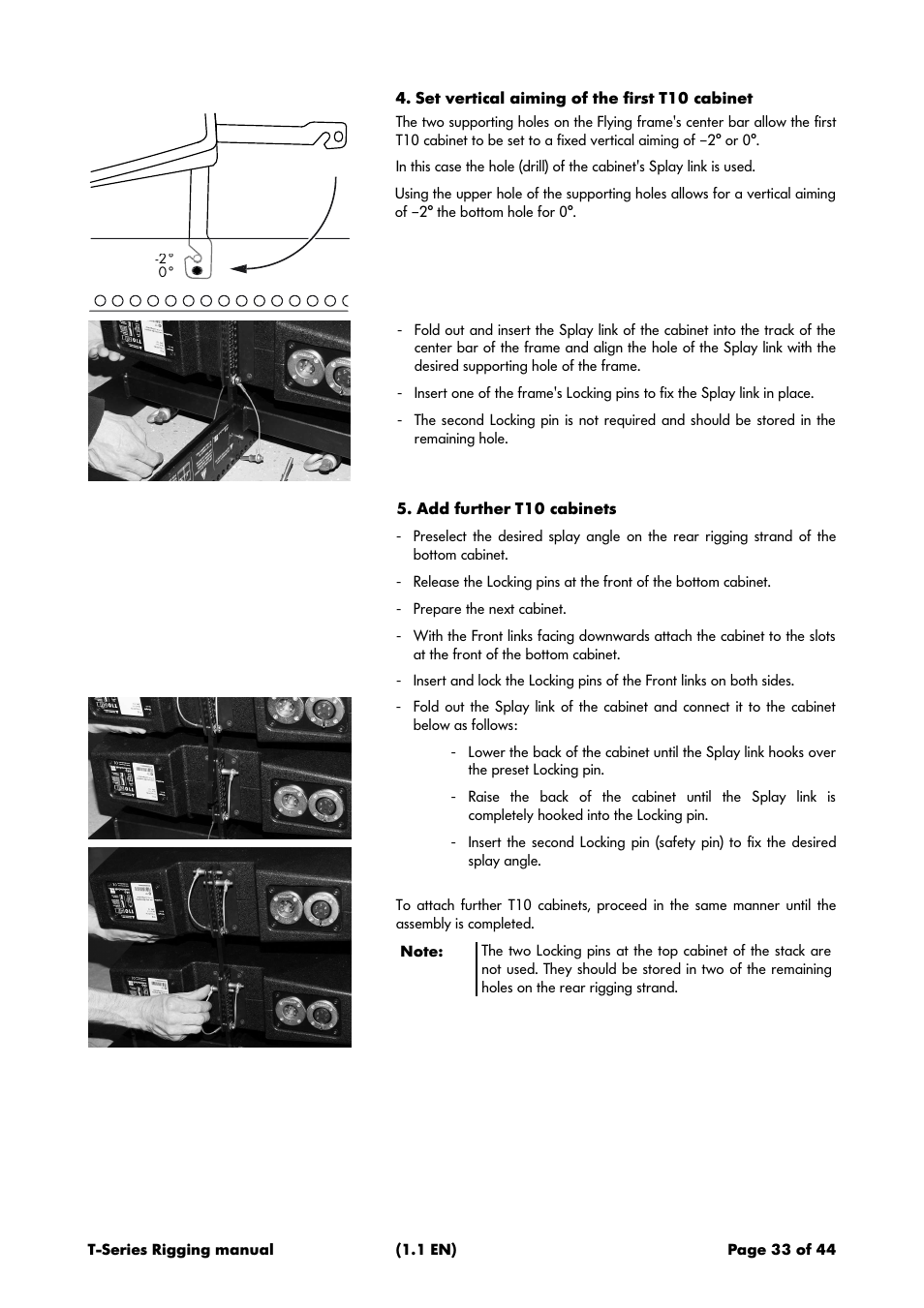 Set vertical aiming of the first t10 cabinet, Add further t10 cabinets | d&b T-Series User Manual | Page 33 / 44