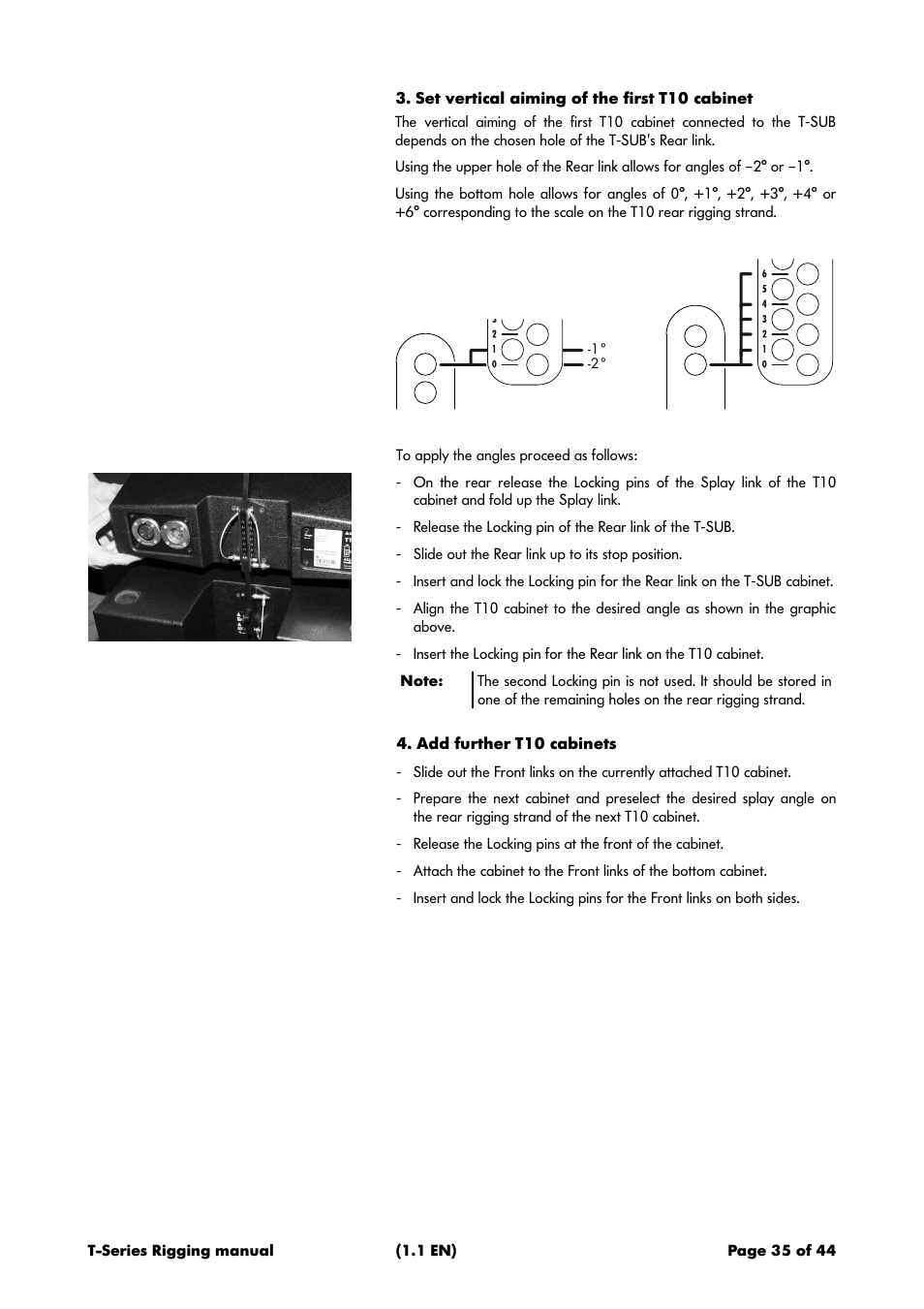 Set vertical aiming of the first t10 cabinet, Add further t10 cabinets | d&b T-Series User Manual | Page 35 / 44