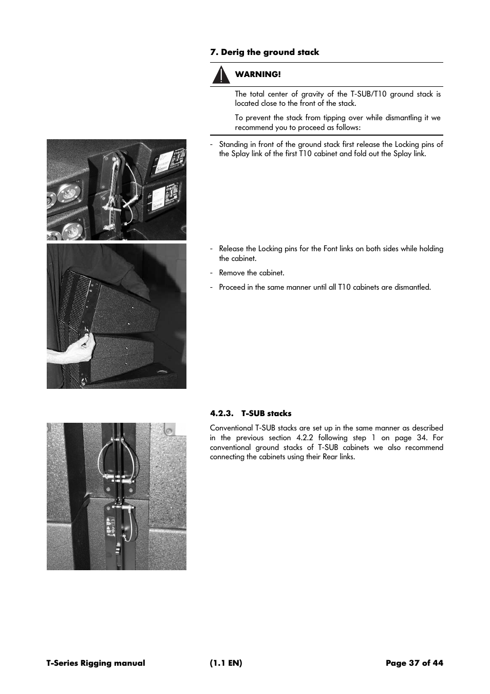 Derig the ground stack, T-sub stacks | d&b T-Series User Manual | Page 37 / 44