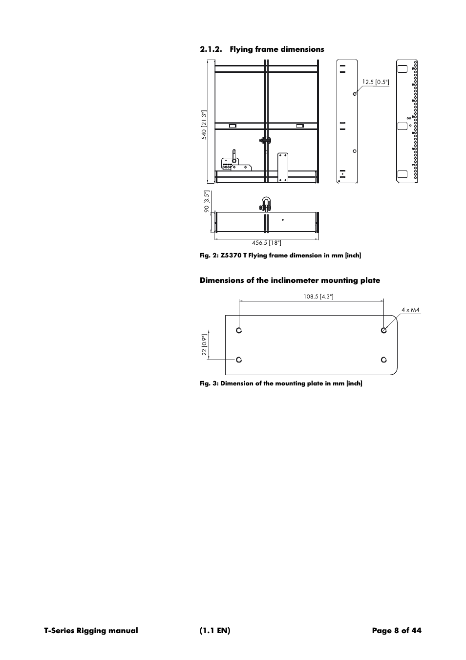 Flying frame dimensions, Dimensions of the inclinometer mounting plate | d&b T-Series User Manual | Page 8 / 44