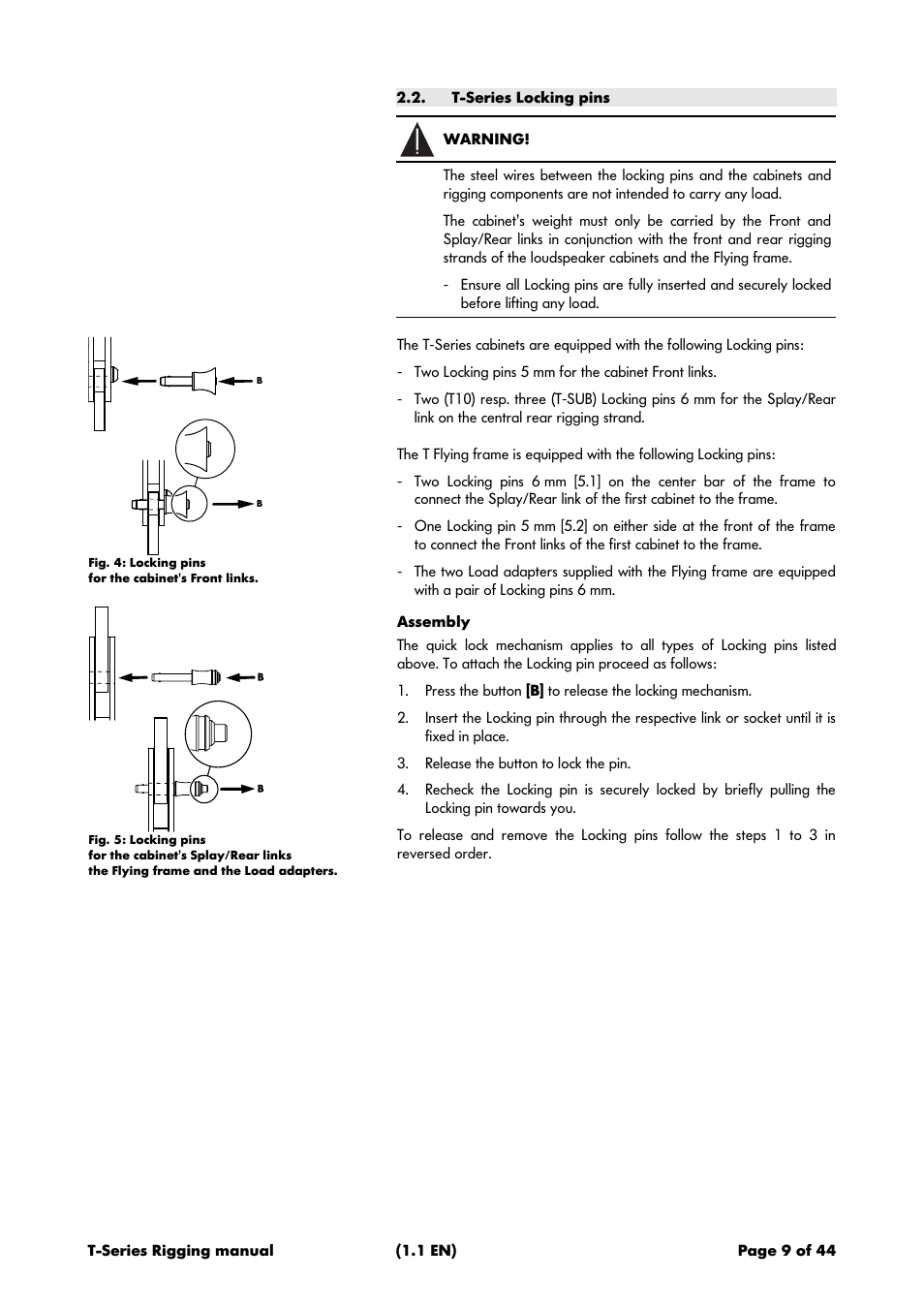 T-series locking pins, Assembly | d&b T-Series User Manual | Page 9 / 44