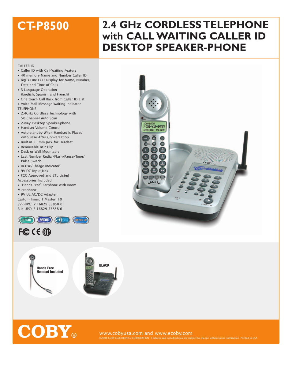 COBY CT-P8500 User Manual | 1 page