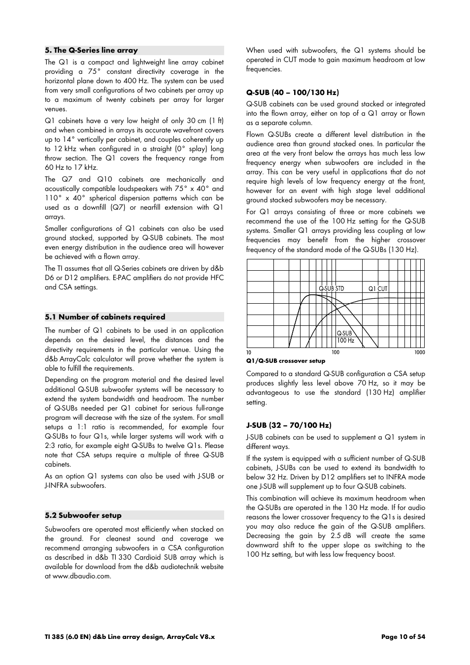 The q-series line array, 1 number of cabinets required, 2 subwoofer setup | d&b TI 385 d&b Line array design User Manual | Page 10 / 54