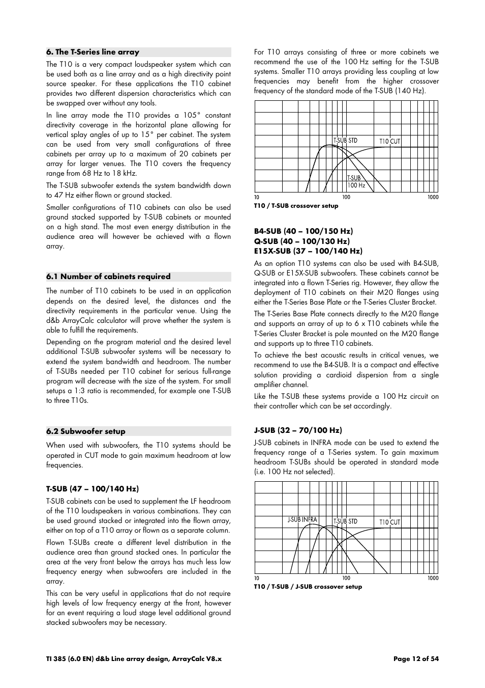 The t-series line array, 1 number of cabinets required, 2 subwoofer setup | d&b TI 385 d&b Line array design User Manual | Page 12 / 54