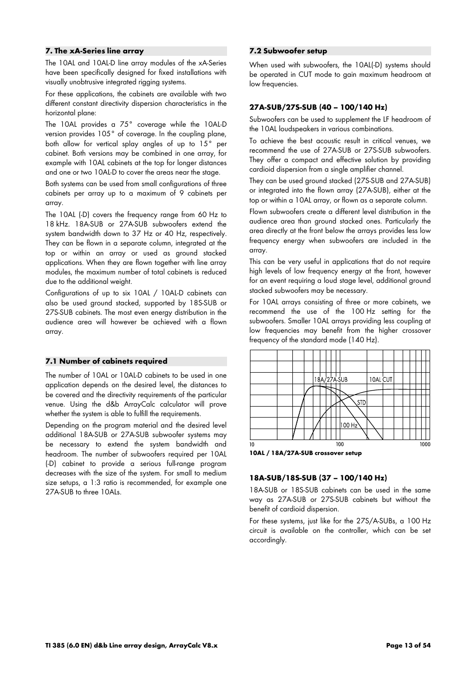 The xa-series line array, 1 number of cabinets required, 2 subwoofer setup | d&b TI 385 d&b Line array design User Manual | Page 13 / 54
