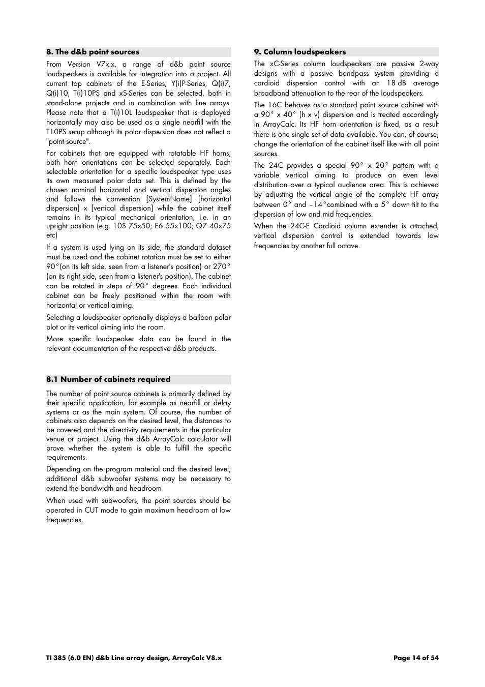 The d&b point sources, 1 number of cabinets required, Column loudspeakers | d&b TI 385 d&b Line array design User Manual | Page 14 / 54