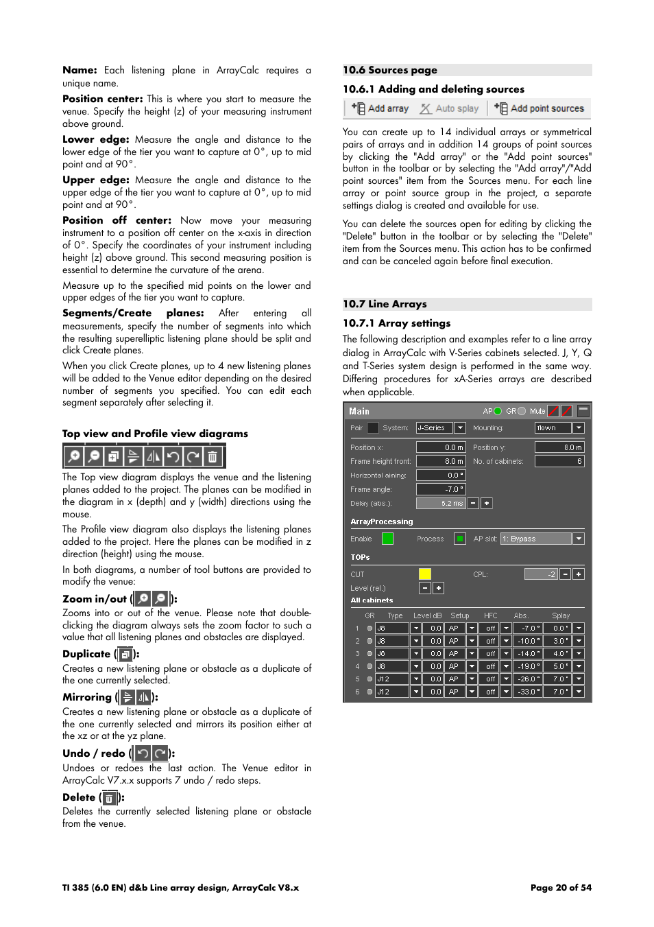 1 adding and deleting sources, 7 line arrays, 1 array settings | d&b TI 385 d&b Line array design User Manual | Page 20 / 54