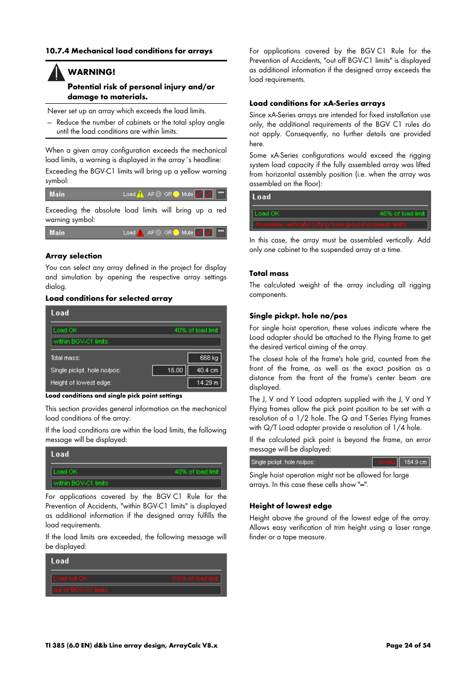 4 mechanical load conditions for arrays | d&b TI 385 d&b Line array design User Manual | Page 24 / 54