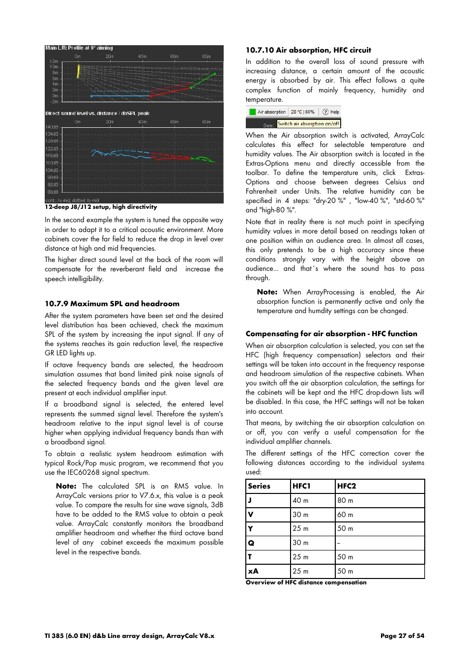 9 maximum spl and headroom, 10 air absorption, hfc circuit, Maximum spl and headroom | d&b TI 385 d&b Line array design User Manual | Page 27 / 54