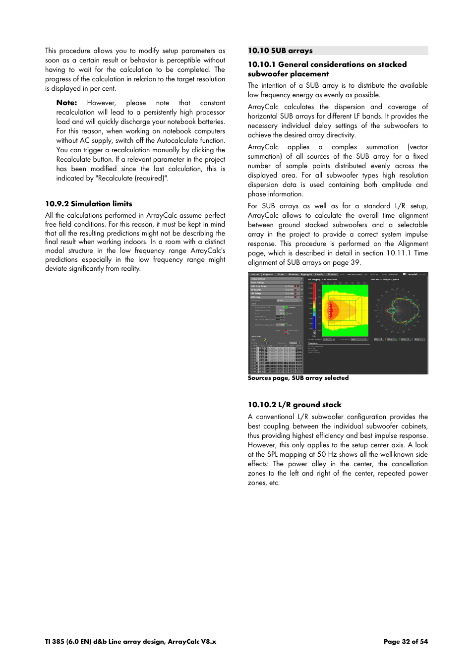 2 simulation limits, 10 sub arrays, 2 l/r ground stack | d&b TI 385 d&b Line array design User Manual | Page 32 / 54