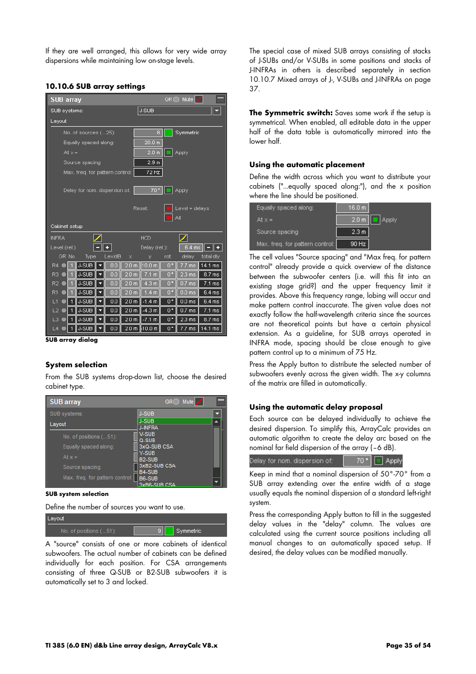 6 sub array settings | d&b TI 385 d&b Line array design User Manual | Page 35 / 54
