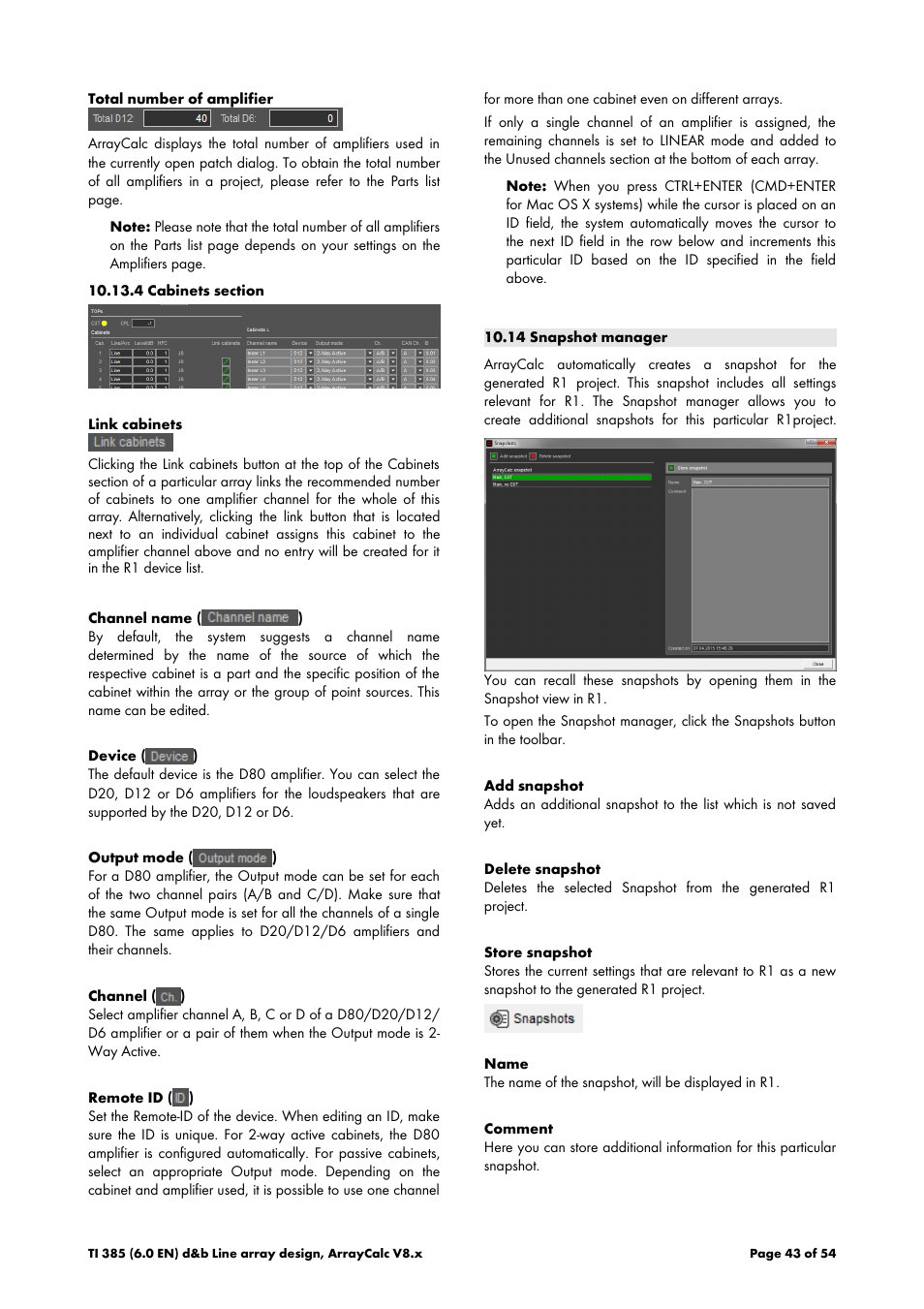 4 cabinets section, 14 snapshot manager, Cabinets section | d&b TI 385 d&b Line array design User Manual | Page 43 / 54