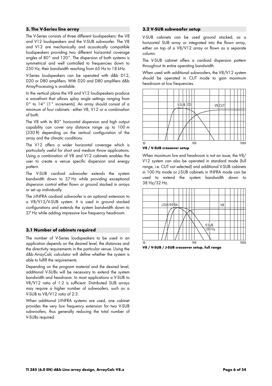 The v-series line array, 1 number of cabinets required, 2 v-sub subwoofer setup | d&b TI 385 d&b Line array design User Manual | Page 6 / 54