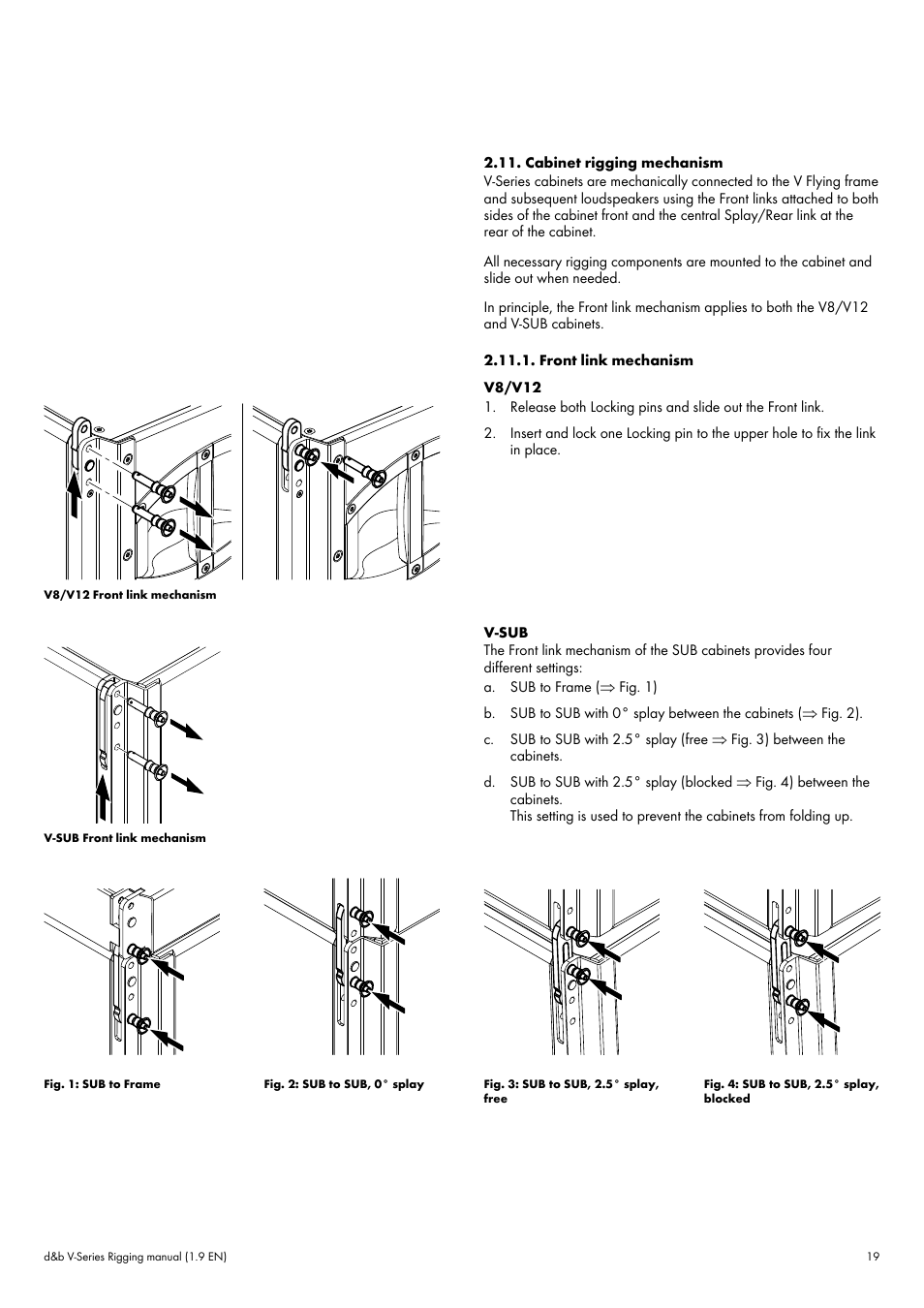 Cabinet rigging mechanism, Front link mechanism | d&b V-Series User Manual | Page 19 / 46