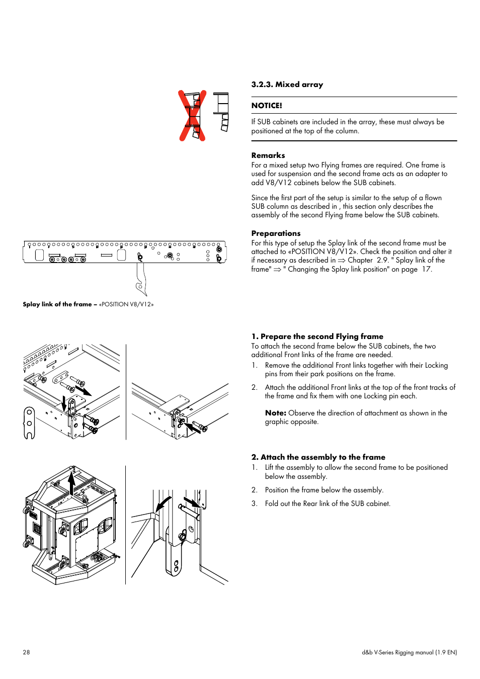 Mixed array, Þ step " 2. attach the assembly to the frame" on | d&b V-Series User Manual | Page 28 / 46