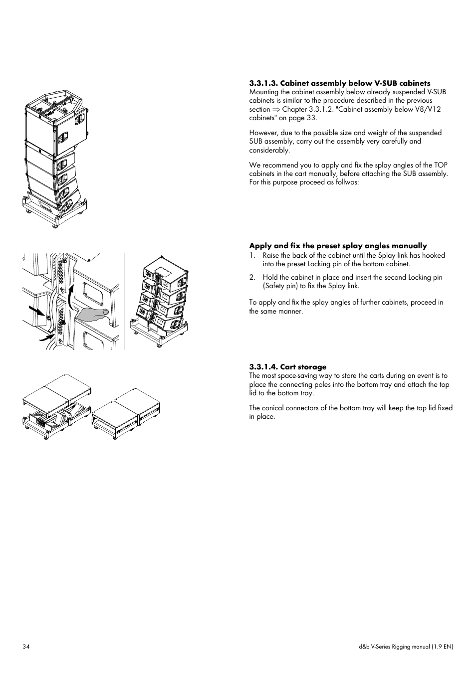 Cabinet assembly below v-sub cabinets, Cart storage | d&b V-Series User Manual | Page 34 / 46