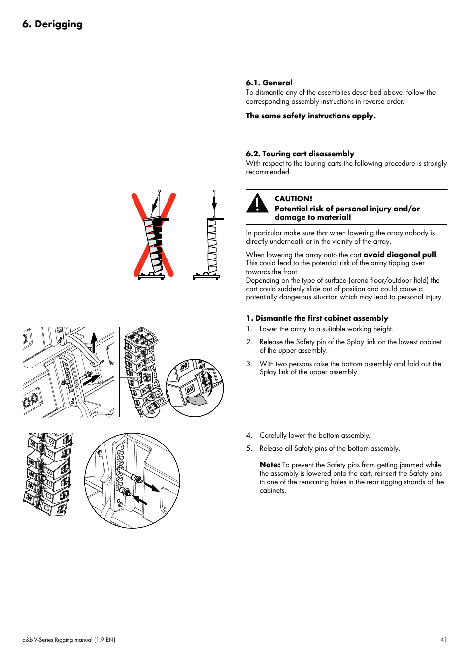 Derigging, General, Touring cart disassembly | General 6.2. touring cart disassembly | d&b V-Series User Manual | Page 41 / 46