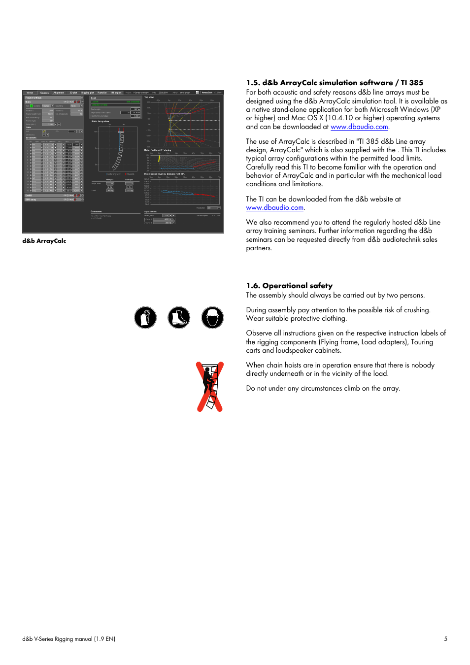 D&b arraycalc simulation software / ti 385, Operational safety | d&b V-Series User Manual | Page 5 / 46