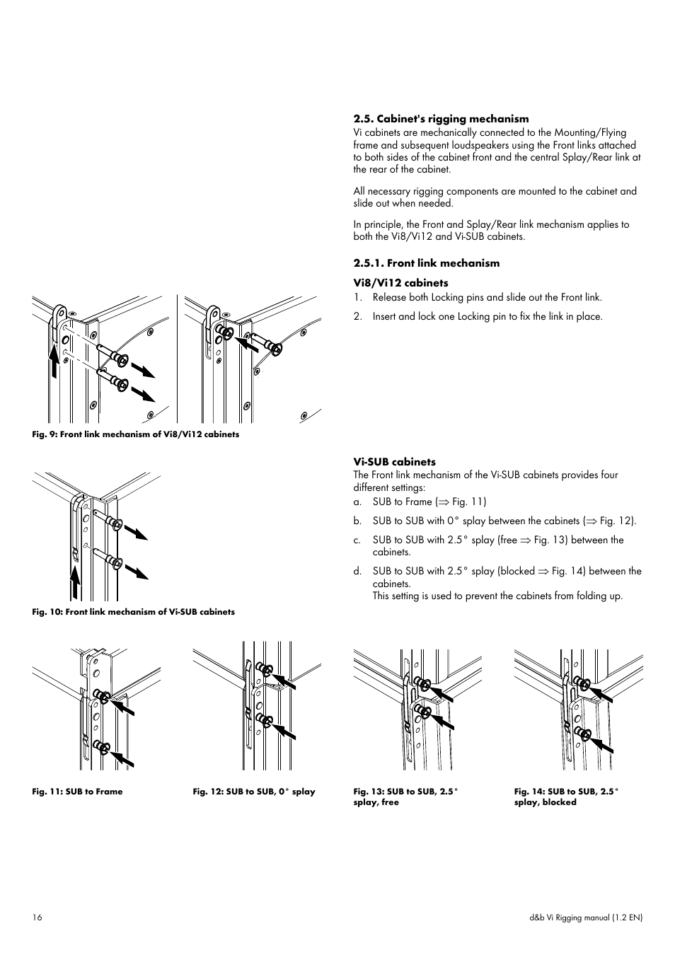 Cabinet's rigging mechanism, Front link mechanism | d&b Vi User Manual | Page 16 / 37