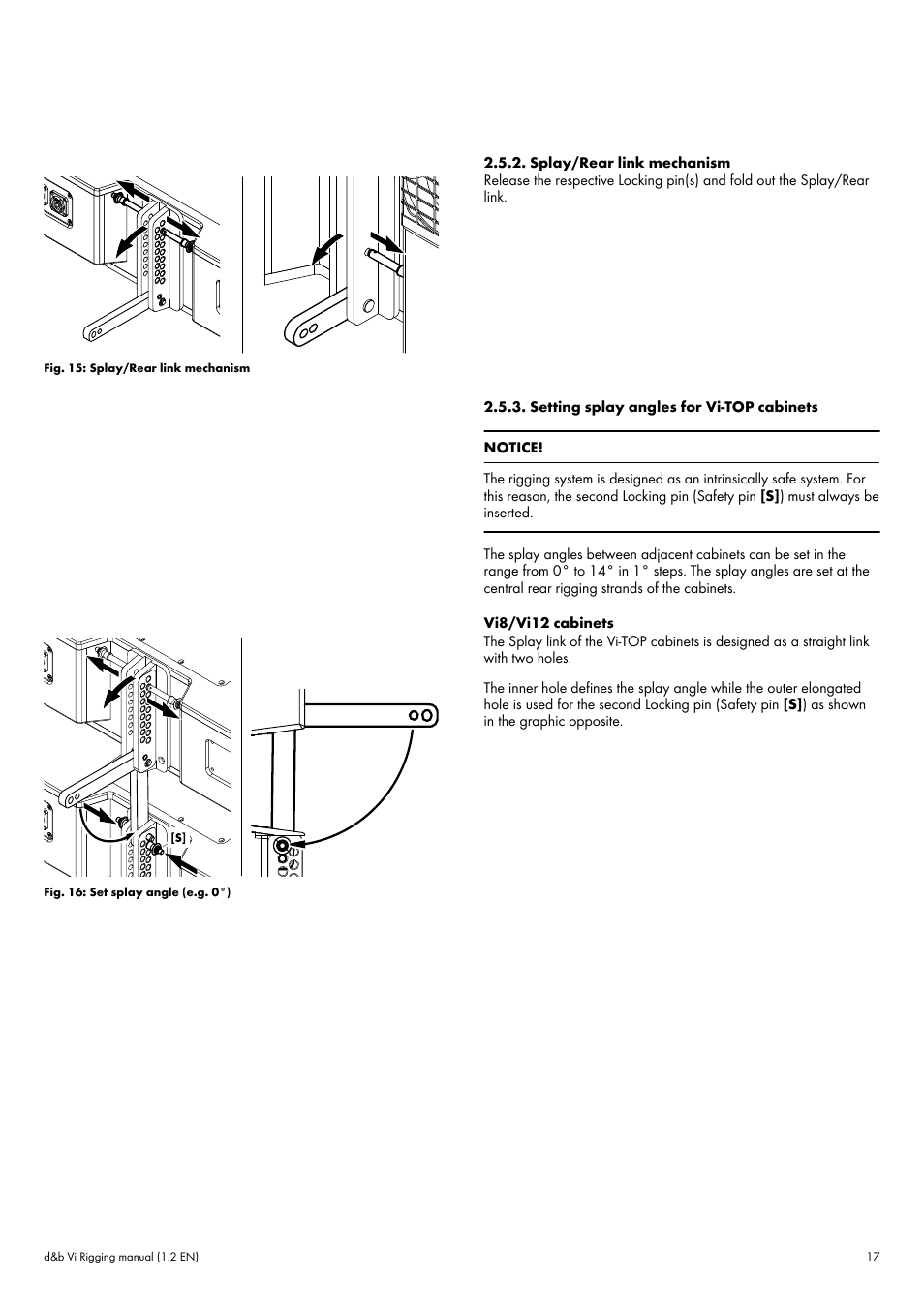 Splay/rear link mechanism, Setting splay angles for vi-top cabinets | d&b Vi User Manual | Page 17 / 37