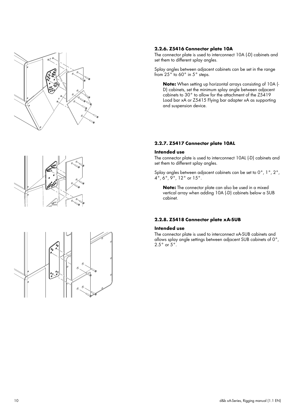 Z5416 connector plate 10a, Z5417 connector plate 10al, Z5418 connector plate xa-sub | d&b xA-Series User Manual | Page 10 / 23