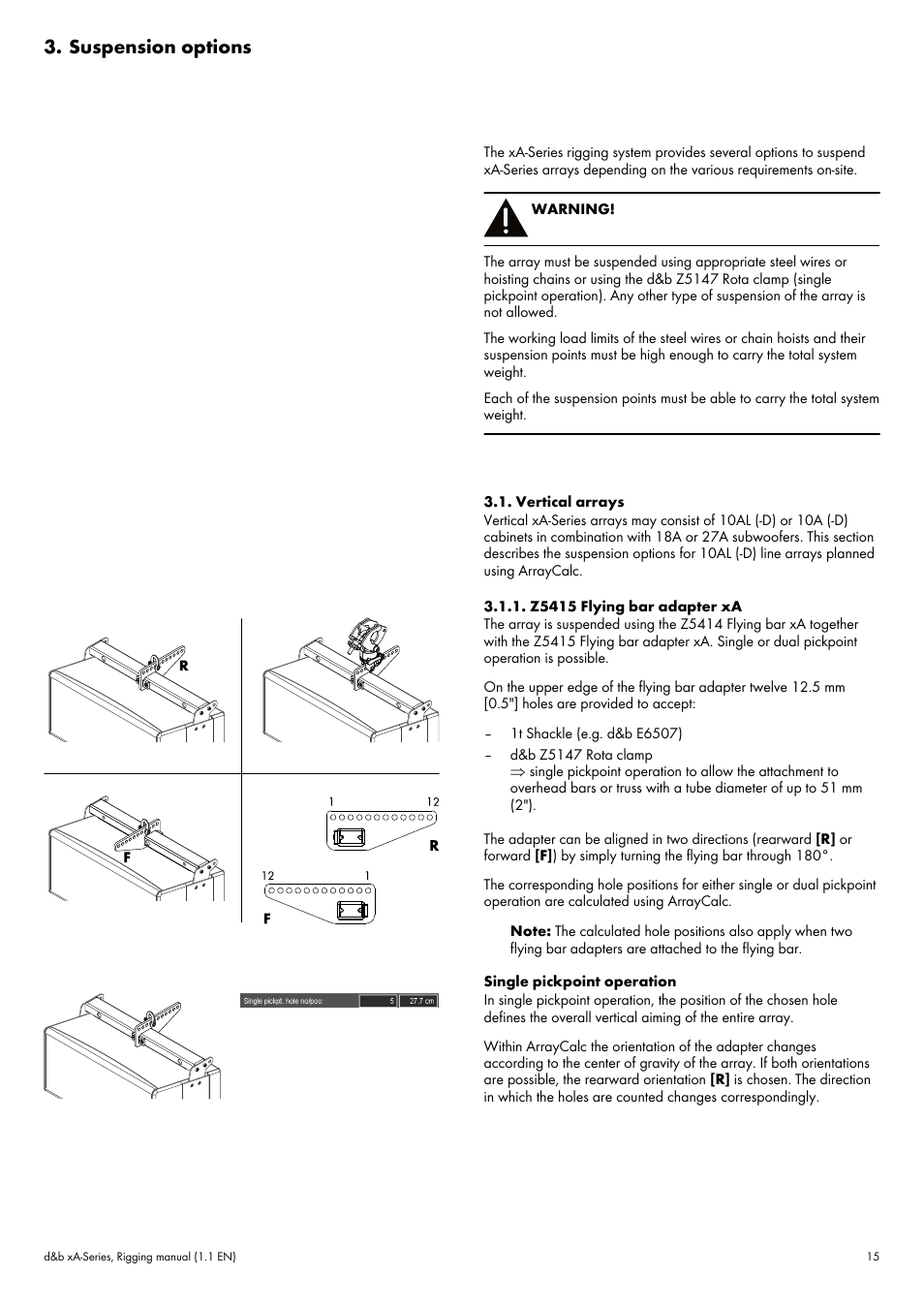 Suspension options, Vertical arrays, Z5415 flying bar adapter xa | d&b xA-Series User Manual | Page 15 / 23