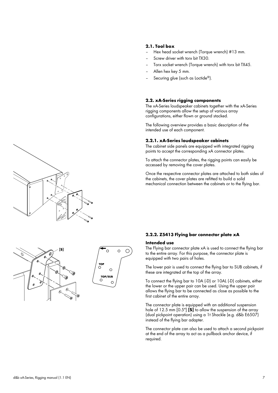 Tool box, Xa-series rigging components, Xa-series loudspeaker cabinets | Z5413 flying bar connector plate xa | d&b xA-Series User Manual | Page 7 / 23
