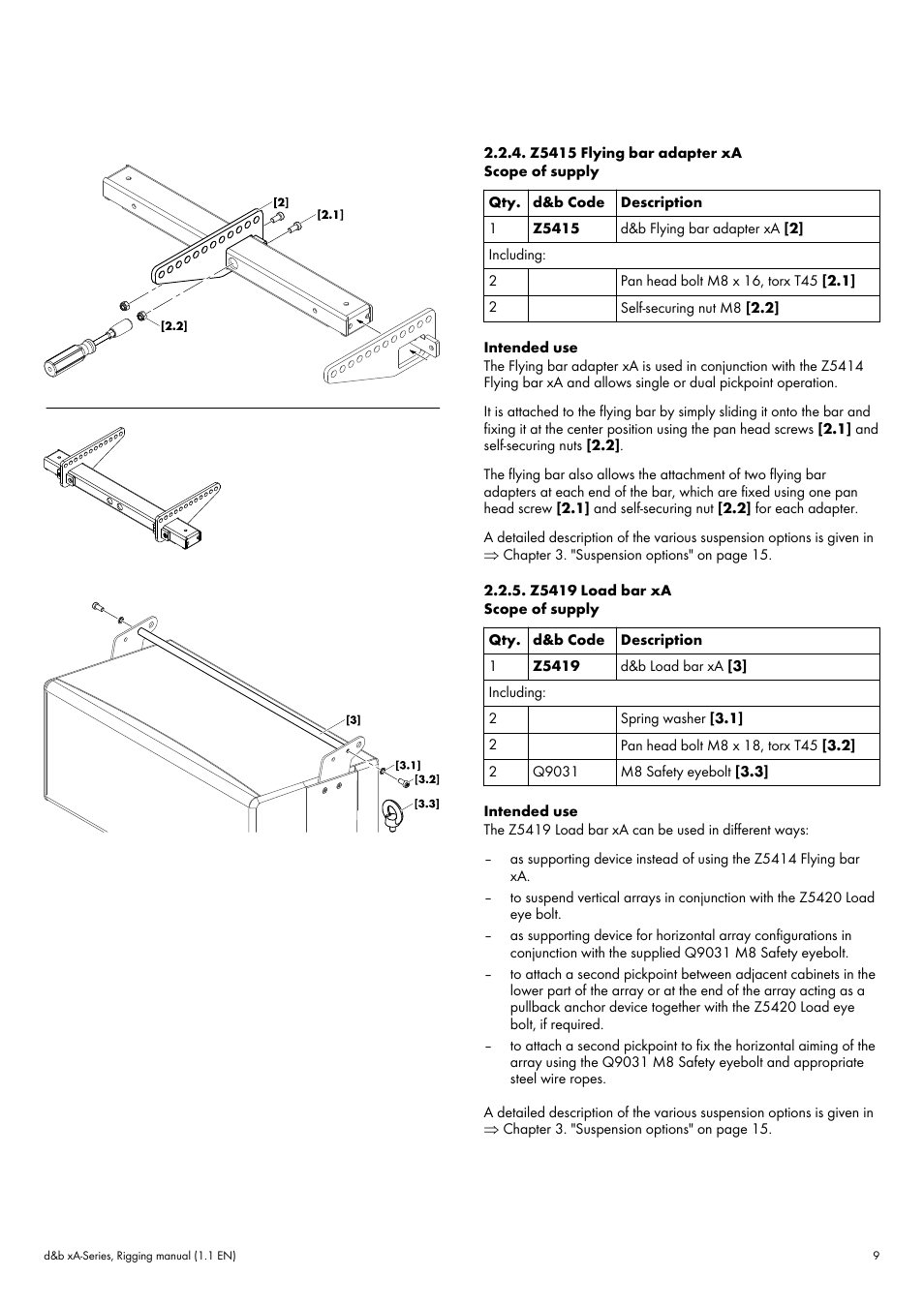 Z5415 flying bar adapter xa, Z5419 load bar xa | d&b xA-Series User Manual | Page 9 / 23