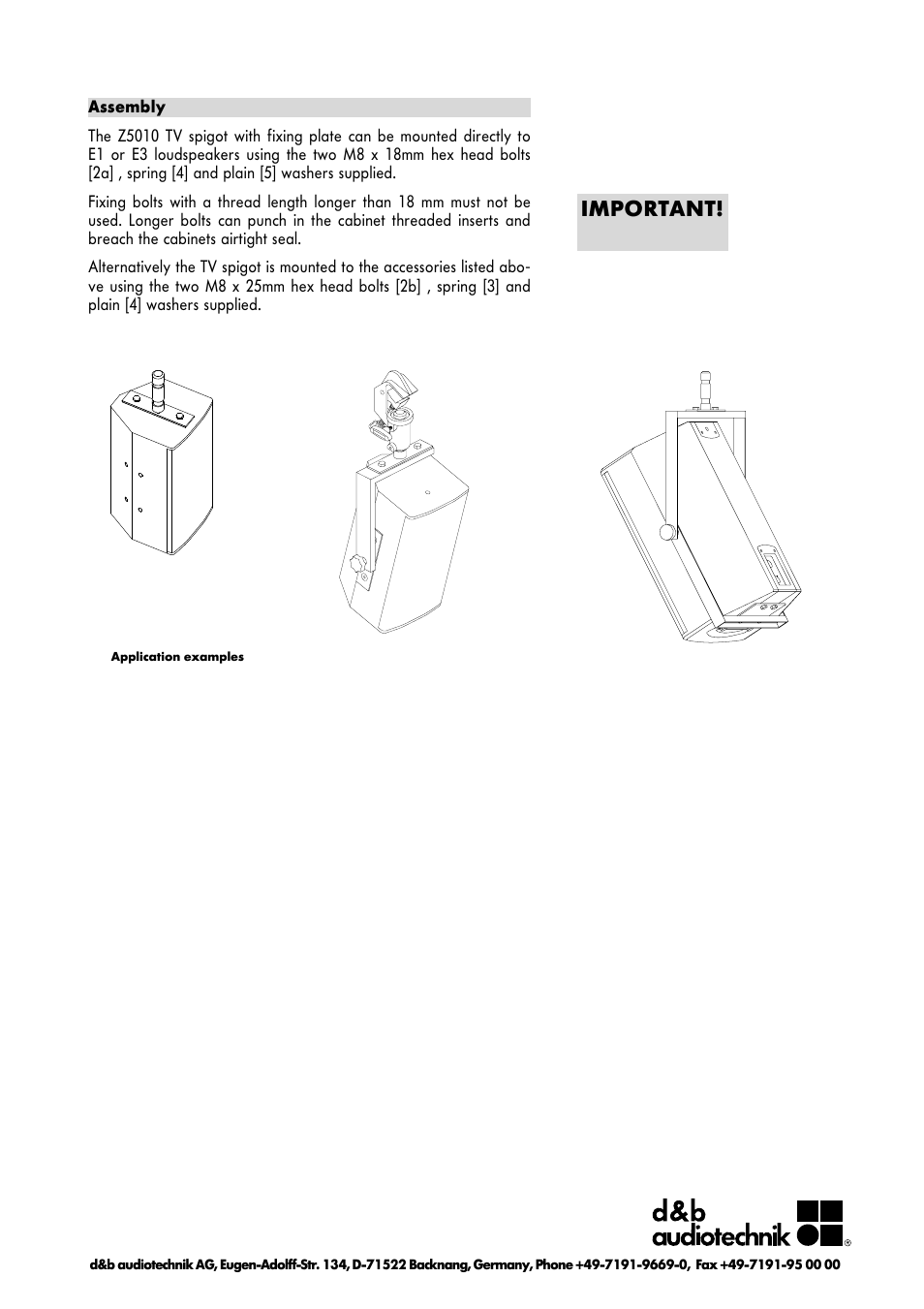 Important | d&b Z5010 TV spigot with fixing plate User Manual | Page 9 / 10