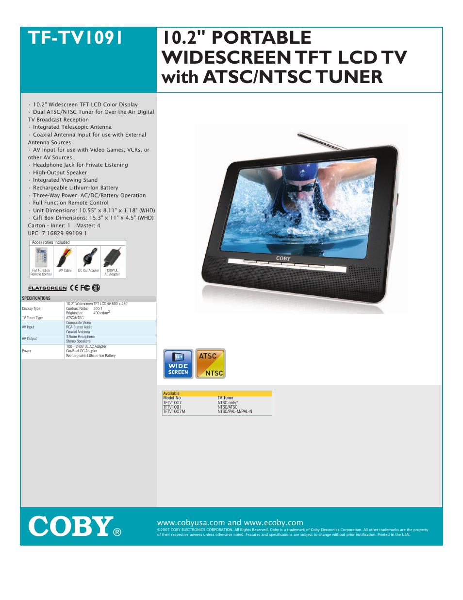 COBY TF-TV1091 User Manual | 1 page
