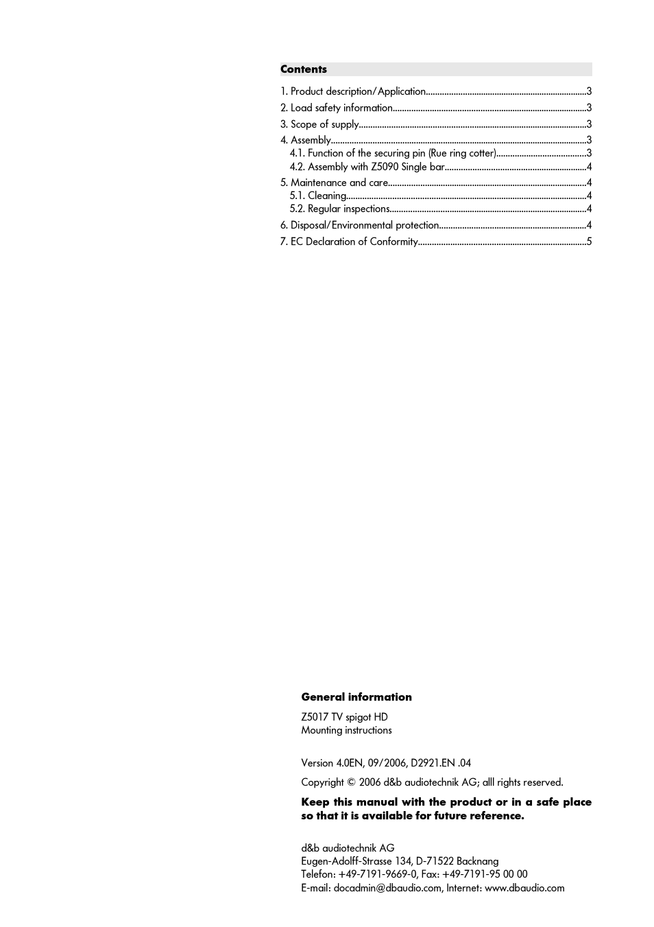 d&b Z5017 TV spigot HD User Manual | Page 2 / 6