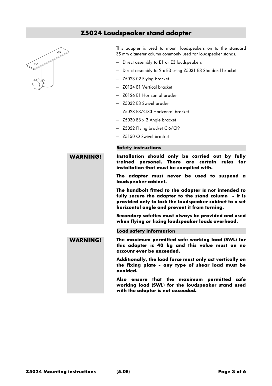 Z5024 loudspeaker stand adapter | d&b Z5024 Loudspeaker stand adapter User Manual | Page 3 / 6