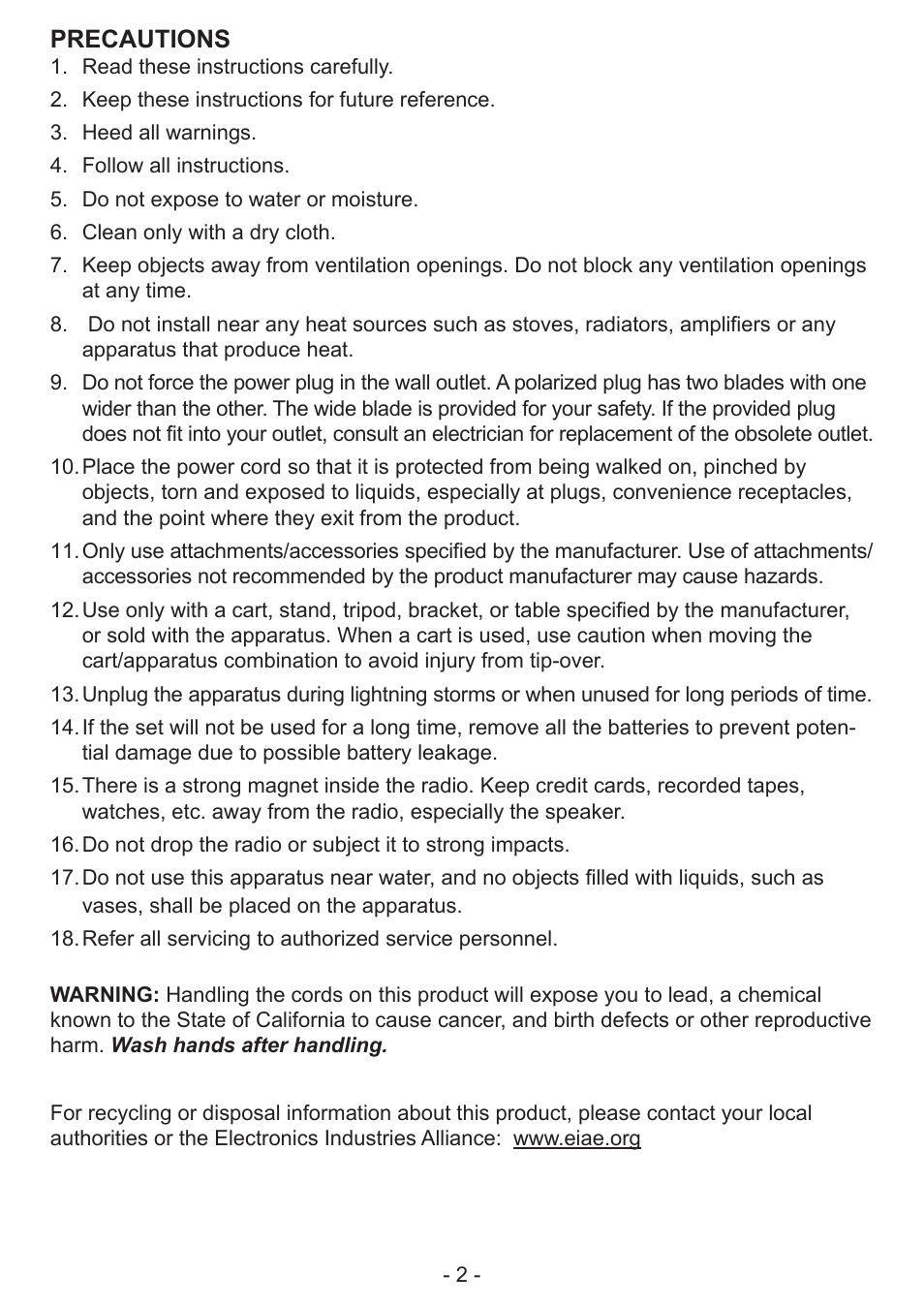 COBY electronic CX-70 User Manual | Page 2 / 6