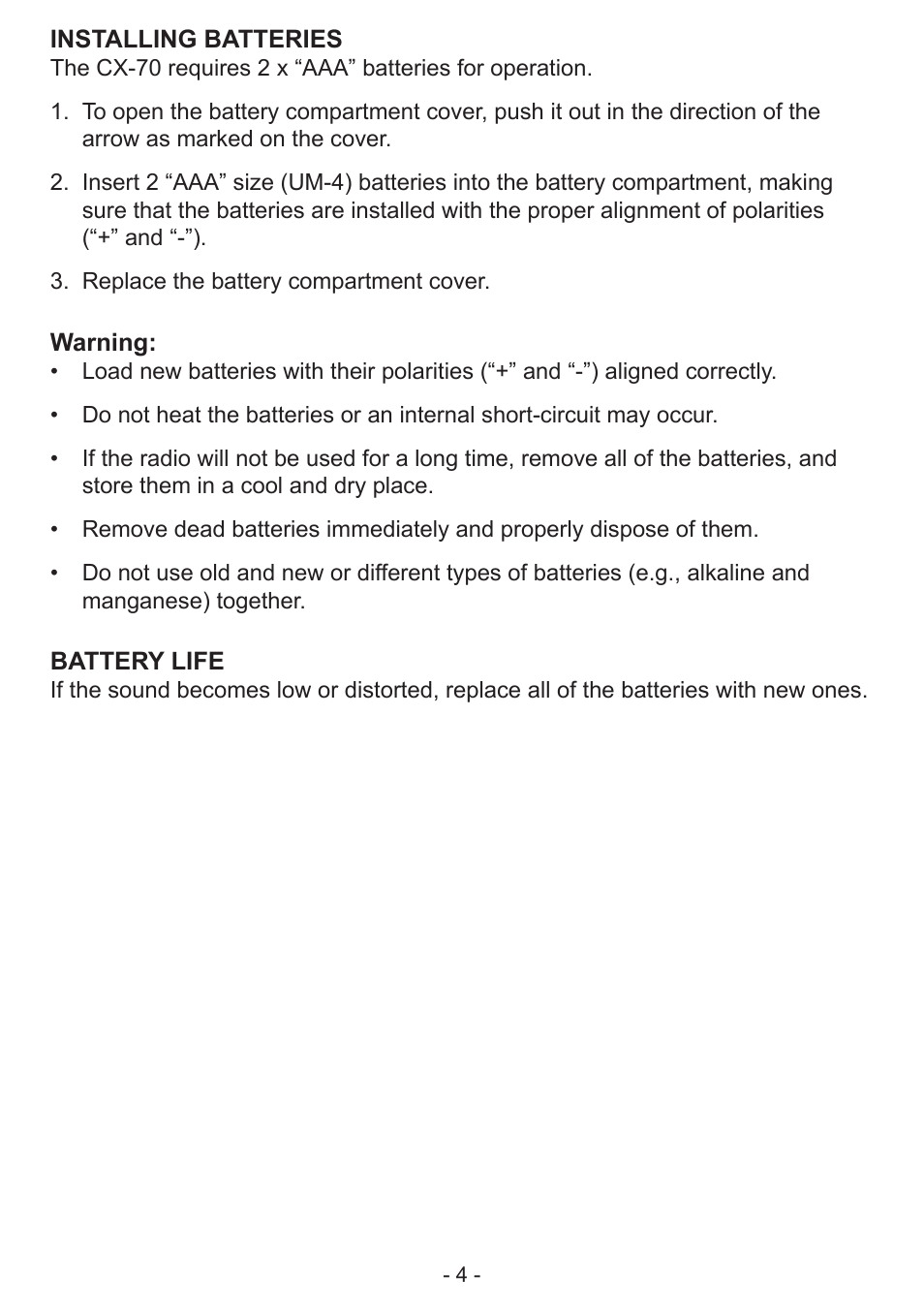 COBY electronic CX-70 User Manual | Page 4 / 6